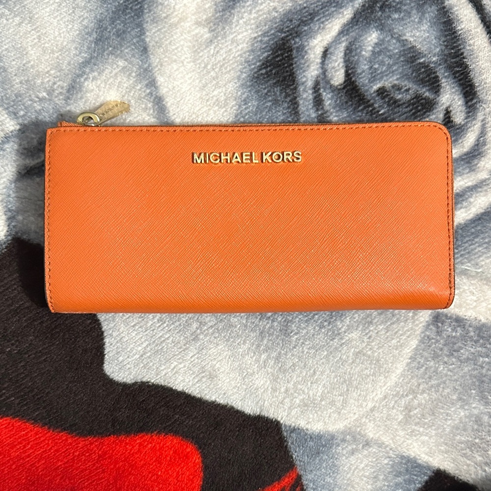 Michael Kors Tangerine Wallet with Gold Hardware
